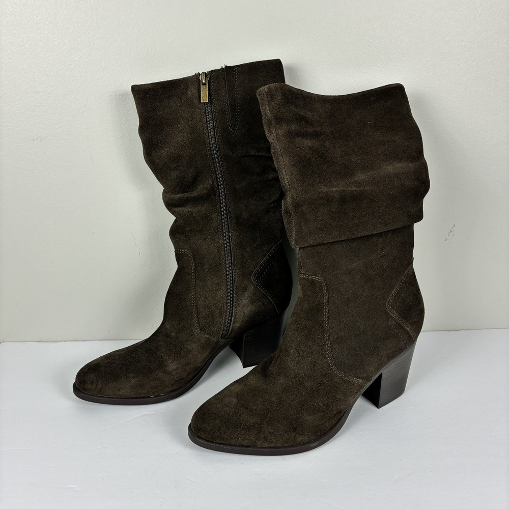 Earth Suede Slouchy Mid-Calf Boots Ruched Chocolate Brown women sz 10 Casual
